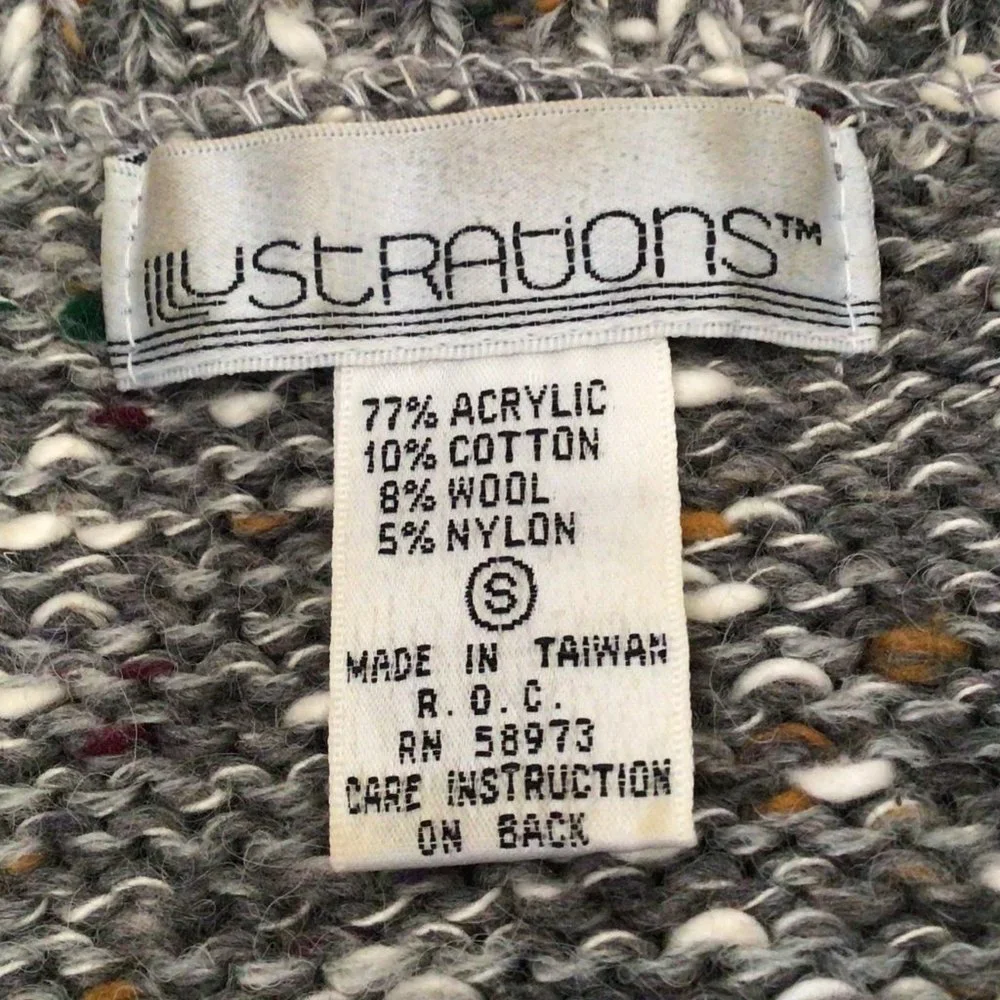 Illustrations - Vintage Gray Turtleneck Sweater with white, red, green, gold & p - Picture 6 of 7